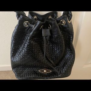 Elliott Lucca Black Woven Drawstring Bucket Bag
